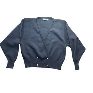 Vintage Jaeger Cardigan Sweater Navy Blue Wool Gold Buttons London Women Small